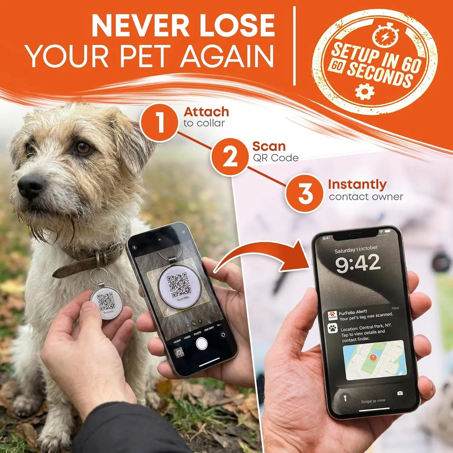 QR Code Pet ID Tag – Smart Dog & Cat Tag – Scan to Contact Owner – Lost Pet Protection – No Subscription