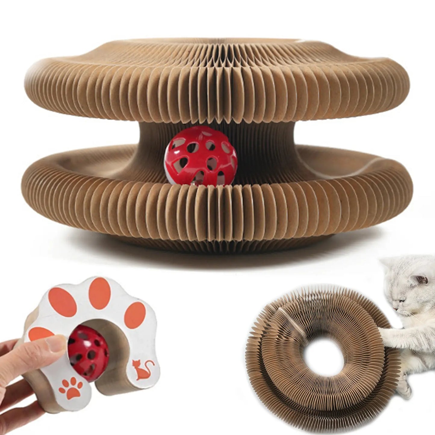 Furfitfun Bones-Shape Foldable Cat Scratcher Pad - Recyclable Corrugated Cardboard, Bell Balls Included, Play & Rest, Interactive Mental Physical Exercise Toy for All Ages Indoor Cats