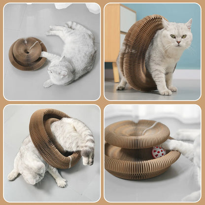 Furfitfun Bones-Shape Foldable Cat Scratcher Pad - Recyclable Corrugated Cardboard, Bell Balls Included, Play & Rest, Interactive Mental Physical Exercise Toy for All Ages Indoor Cats